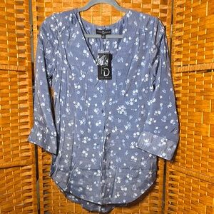 💰💰 Fred David Blue 3/4 Sleeve Buttoned Blouse